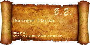 Beringer Etelka névjegykártya